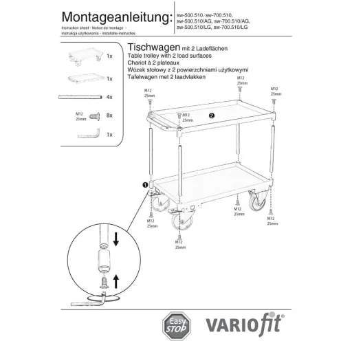 Tischwagen 2 Etagen, Werkstattwagen, Transportwagen, 400 kg, EasySTOP