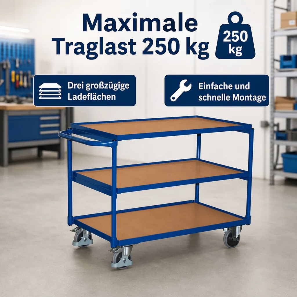 Tischwagen 250 kg, Werkstattwagen mit 3 Ladeflächen, Typ L