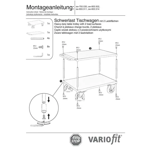 Schwerlast Tischwagen 1000kg, mit 2 Ladeflächen, robuster Werkstattwagen, Stahl, blau