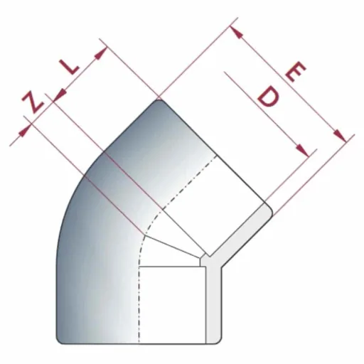 PVC Winkel 45 Grad, PVC Fitting 20mm, PVC-U Muffe, PN16