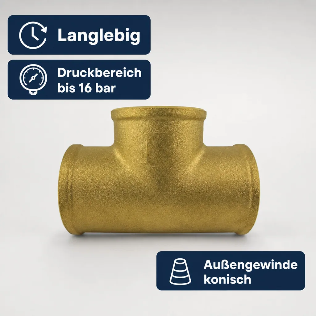 Gewindefitting Messing T-Stück reduziert 3/4" IG x 3/4" IG x 1/2" IG