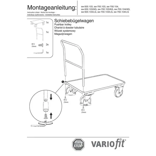 Transportwagen 400 kg, Schiebebügelwagen, Werkstattwagen, EasySTOP, Typ M