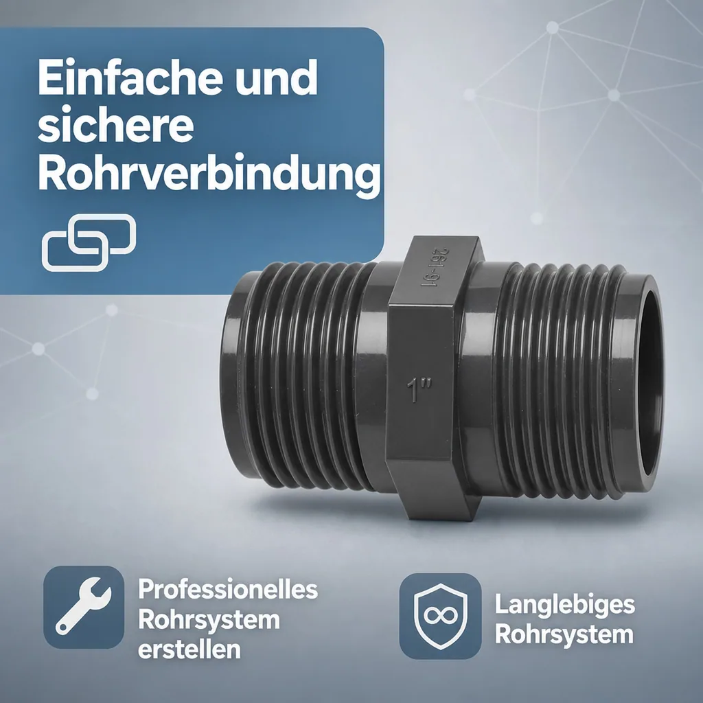 PVC Fitting, PVC Doppelnippel 1", AG x AG, Rohrverbinder