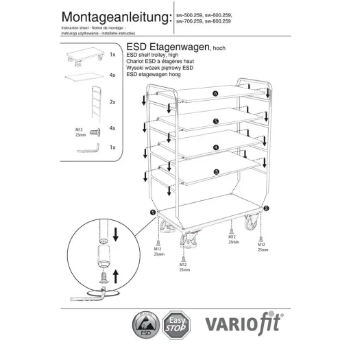 ESD Wagen, Etagenwagen, Werkstattwagen ESD, 250kg Traglast