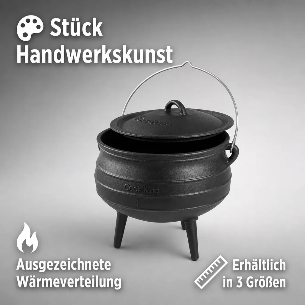 Gusseisenkessel 6, 9, 13 L, Feuerkessel, Gulaschkessel, Kessel mit Deckel