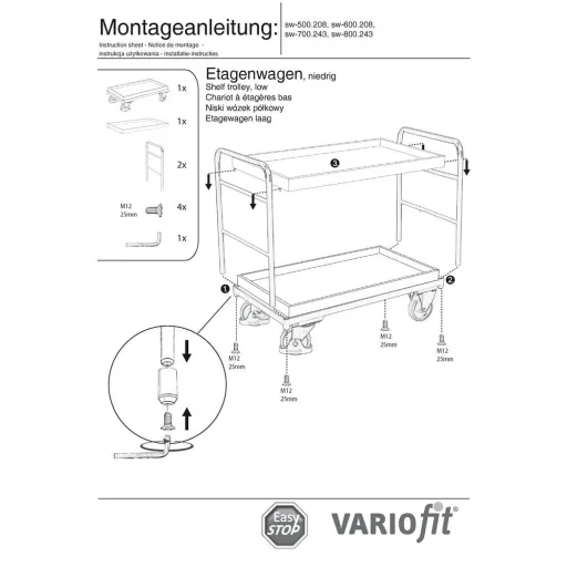 Etagenwagen mit 2 Tabletts 250 kg Traglast Typ L + EasySTOP