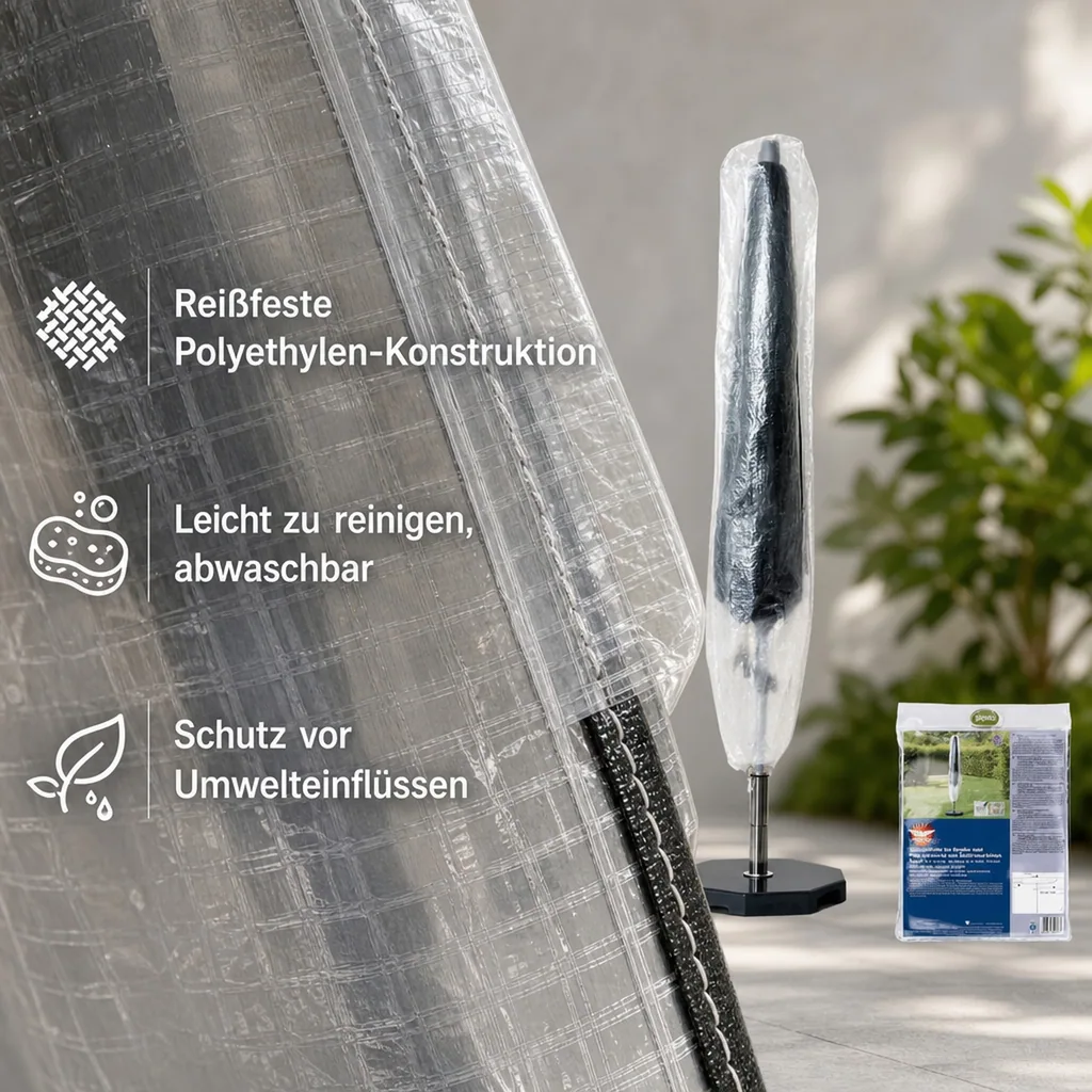 Gartenschirm Schutzhülle transparent, 250-450 cm, reißfest & wetterfest