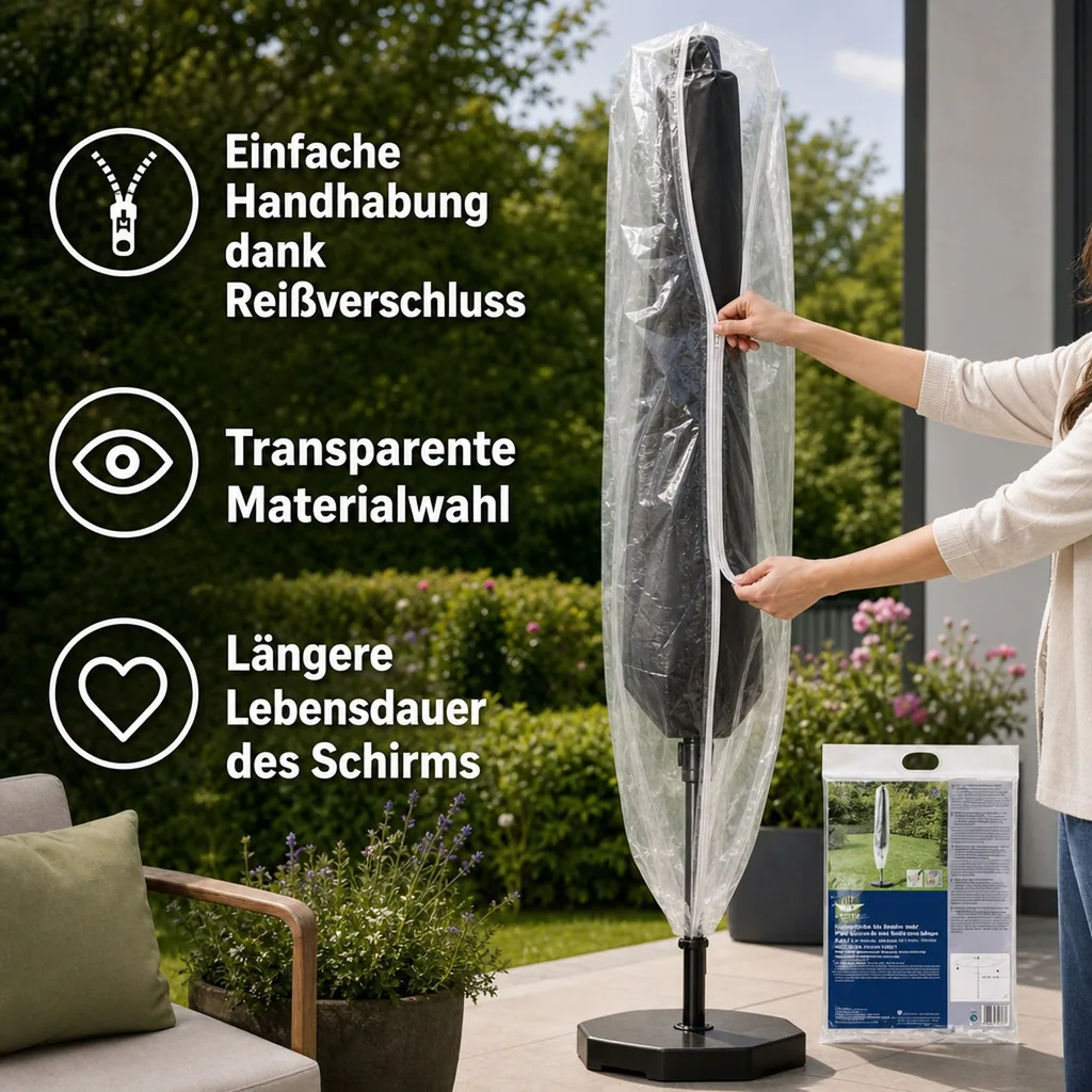 Gartenschirm Schutzhülle transparent, 250-450 cm, reißfest & wetterfest