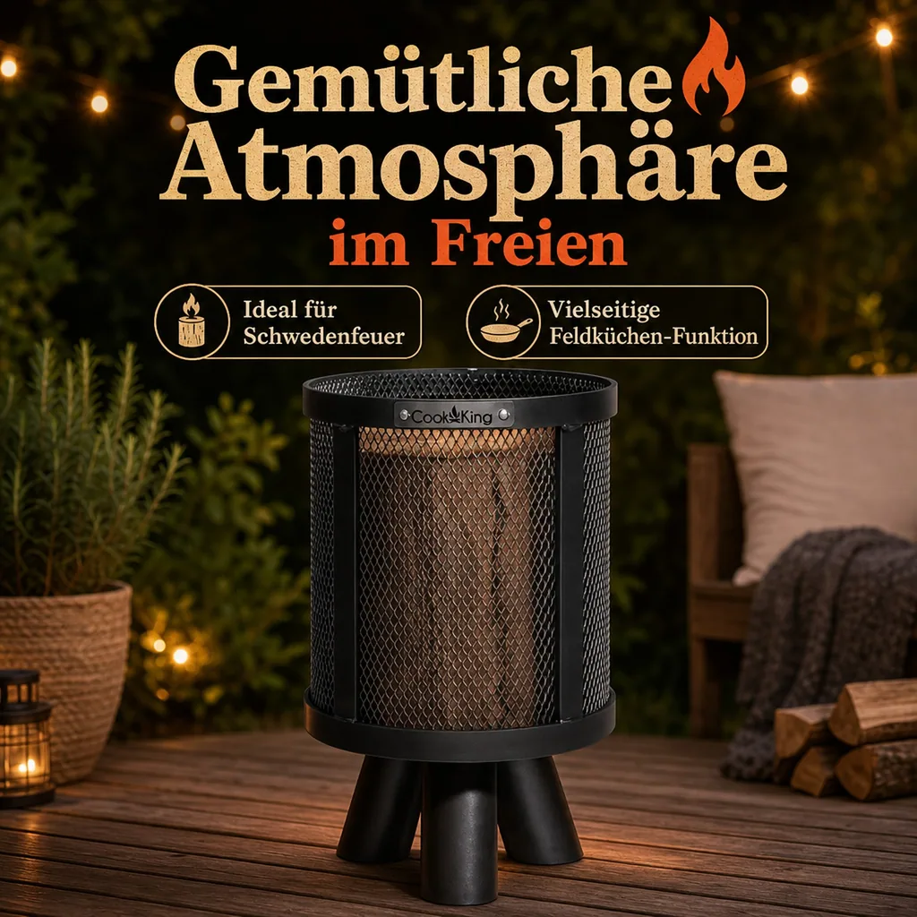 Feuerkorb, für Schwedenfeuer, aus Naturstahl, 3kg, Gartendeko
