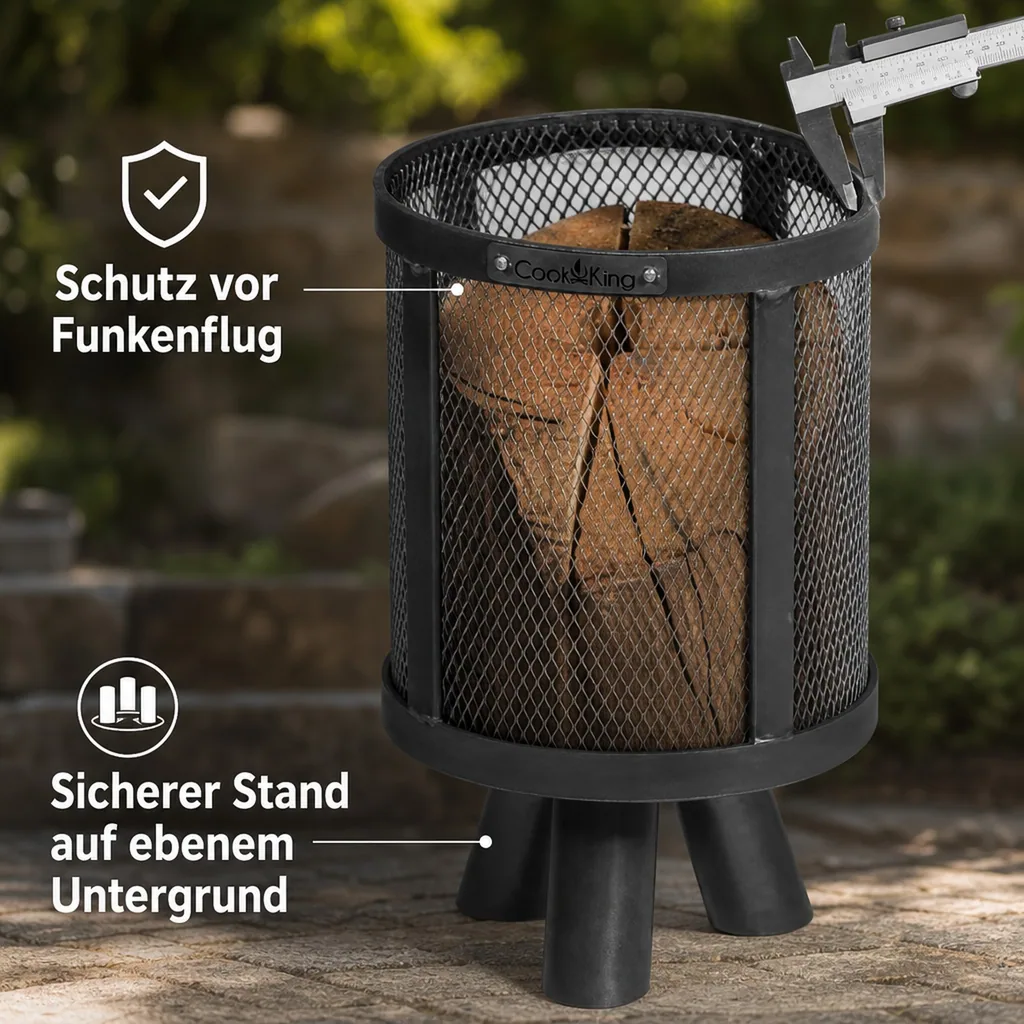 Feuerkorb, für Schwedenfeuer, aus Naturstahl, 3kg, Gartendeko