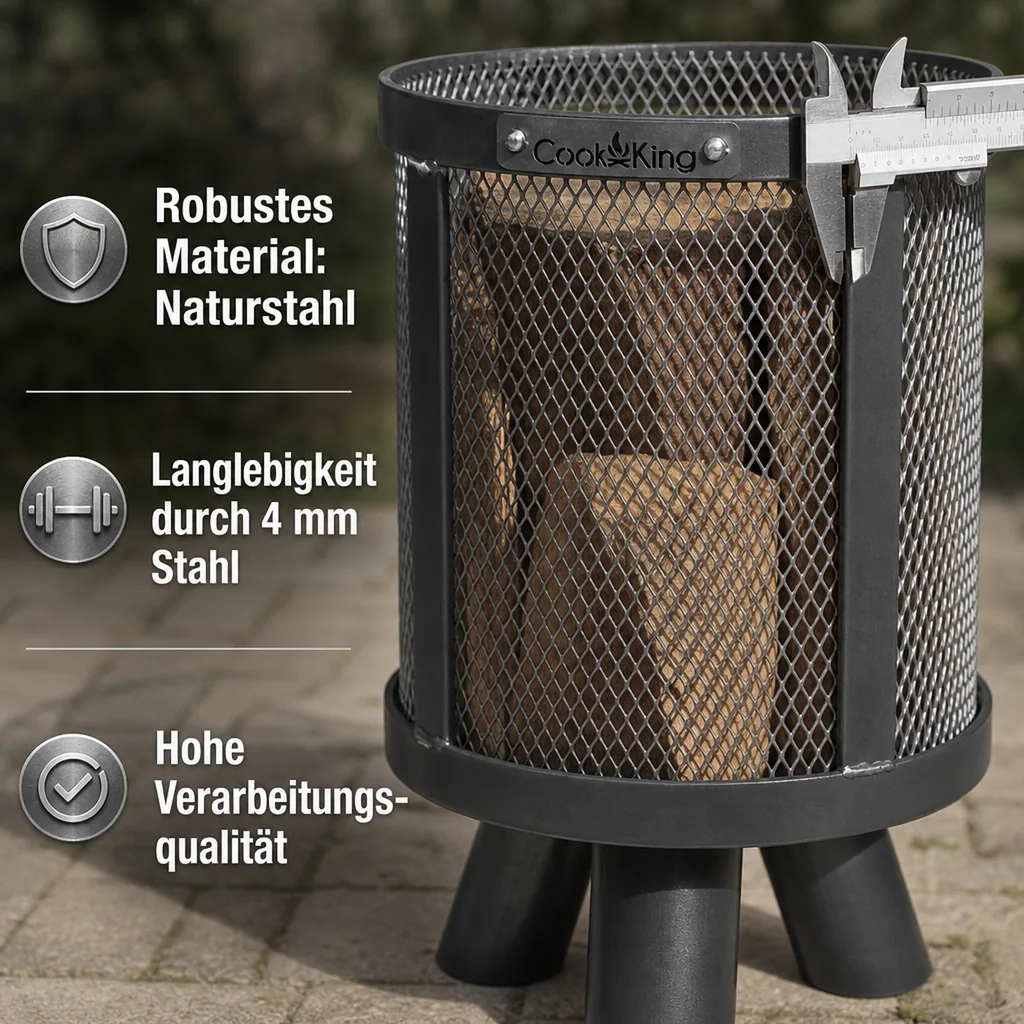 Feuerkorb, für Schwedenfeuer, aus Naturstahl, 3kg, Gartendeko