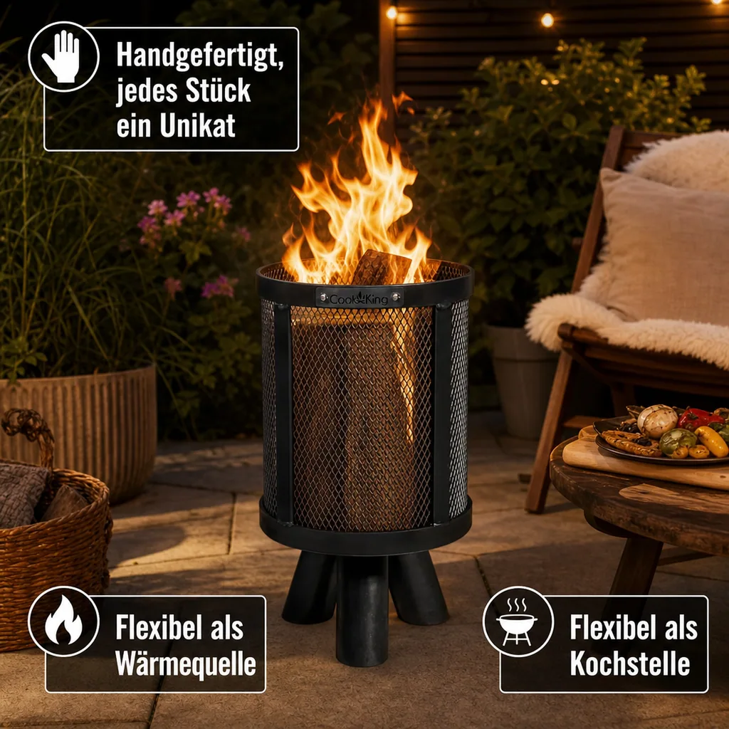 Feuerkorb, für Schwedenfeuer, aus Naturstahl, 3kg, Gartendeko