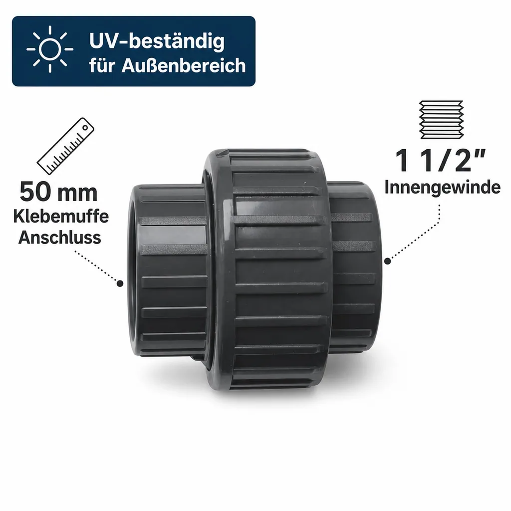 PVC Verschraubung 50mm, Klebemuffe x IG 1 1/2", PVC-U Fitting