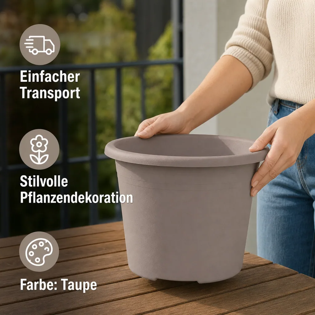 Blumentopf CYLINDRO, 25 cm, 5,5 Liter, taupe