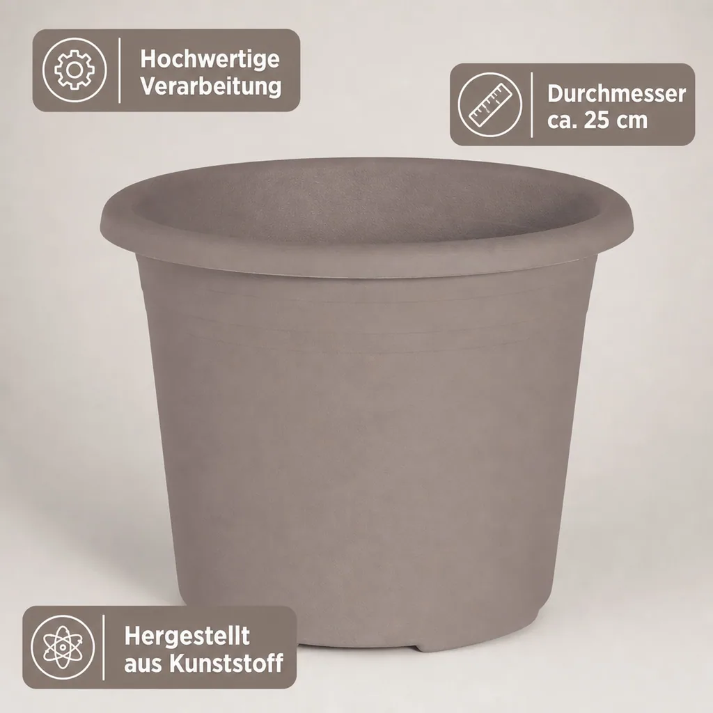 Blumentopf CYLINDRO, 25 cm, 5,5 Liter, taupe