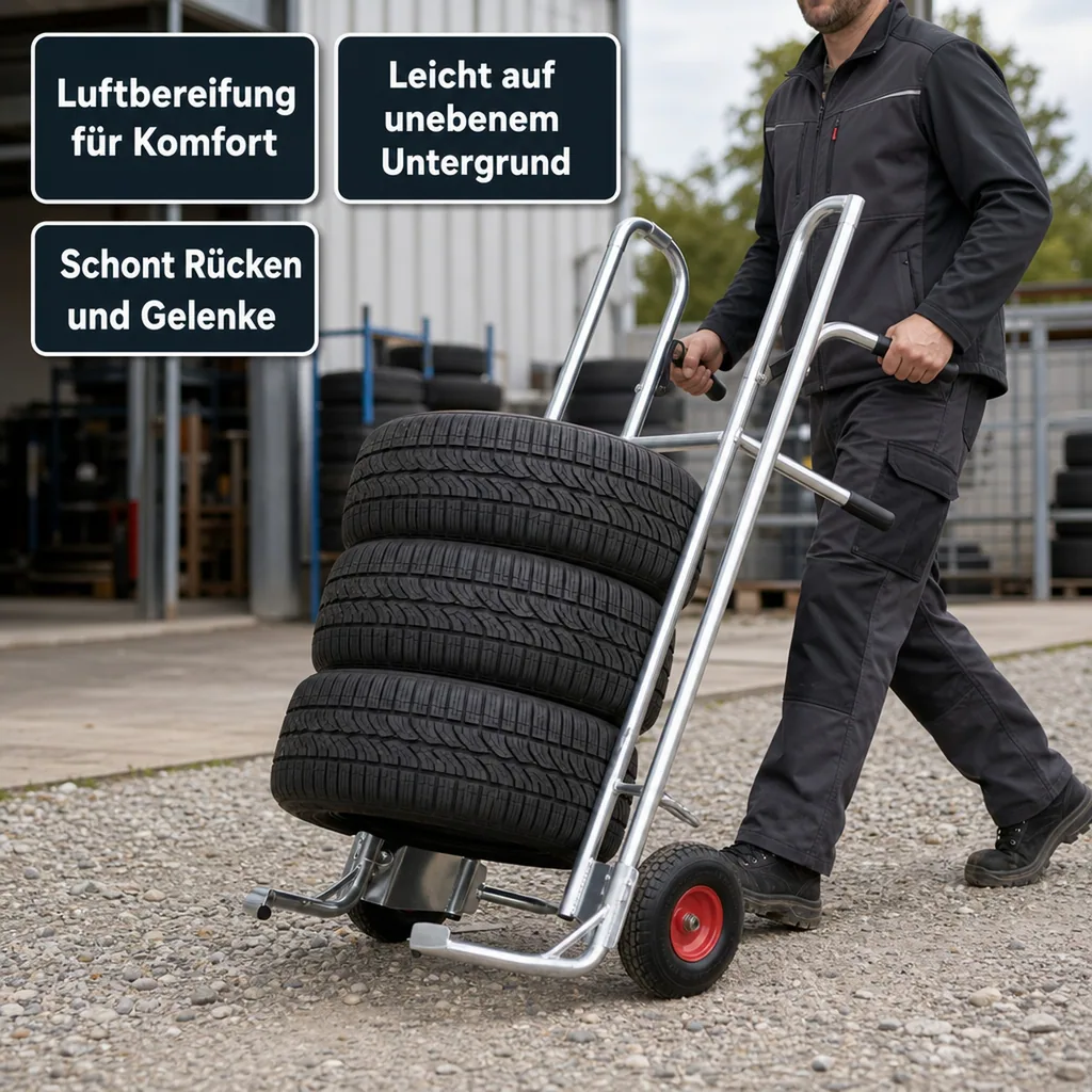 Reifenkarre, 200 kg Traglast, verzinkt, mit Luftbereifung