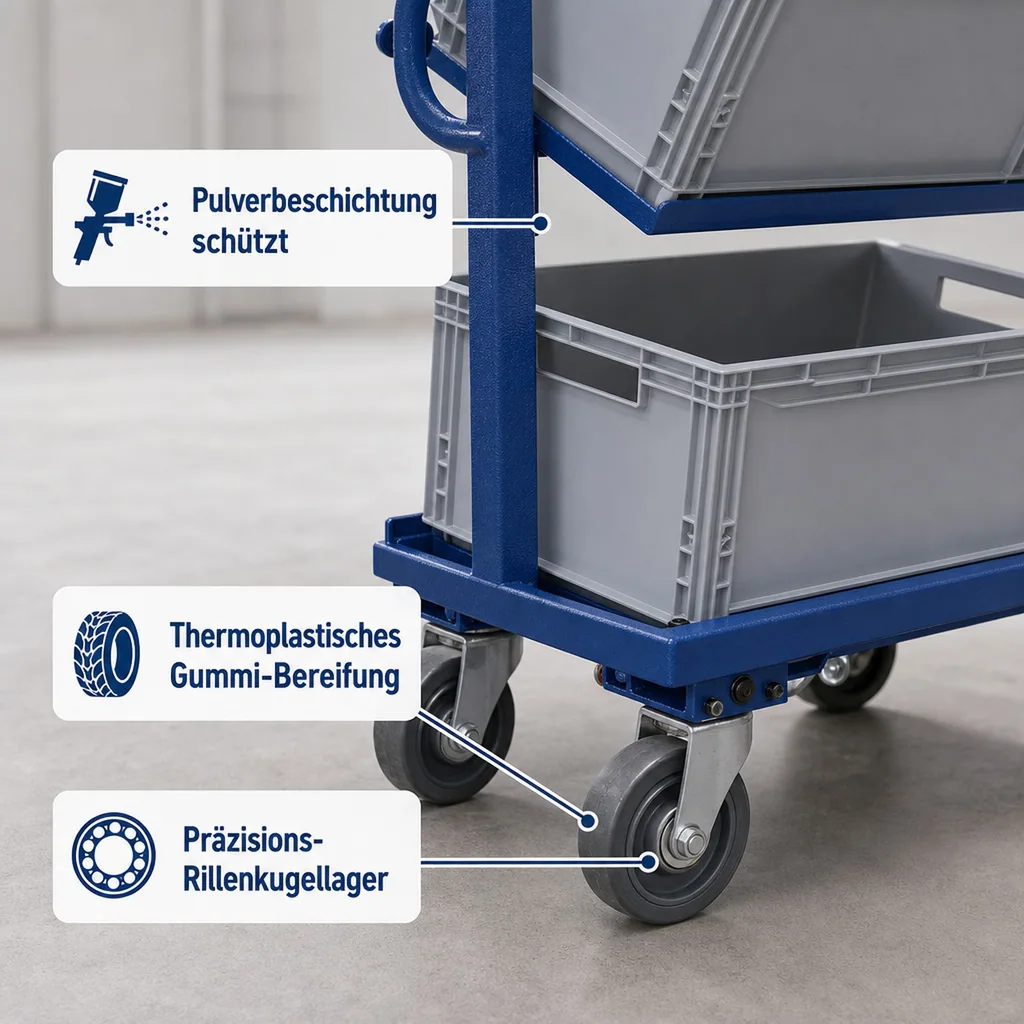 Werkstattwagen, Beistellwagen offen, 3 Kunststoffkästen, neigbar, EasySTOP, 200 kg Traglast