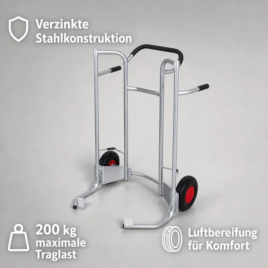 Reifenkarre, niedrig, 200 kg Traglast, verzinkt, Luftbereifung