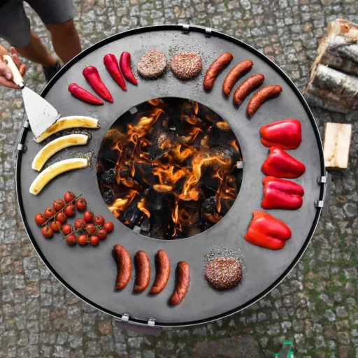 Grillplatte Feuerschale Edelstahl, 78cm, mit Grillrost 36cm