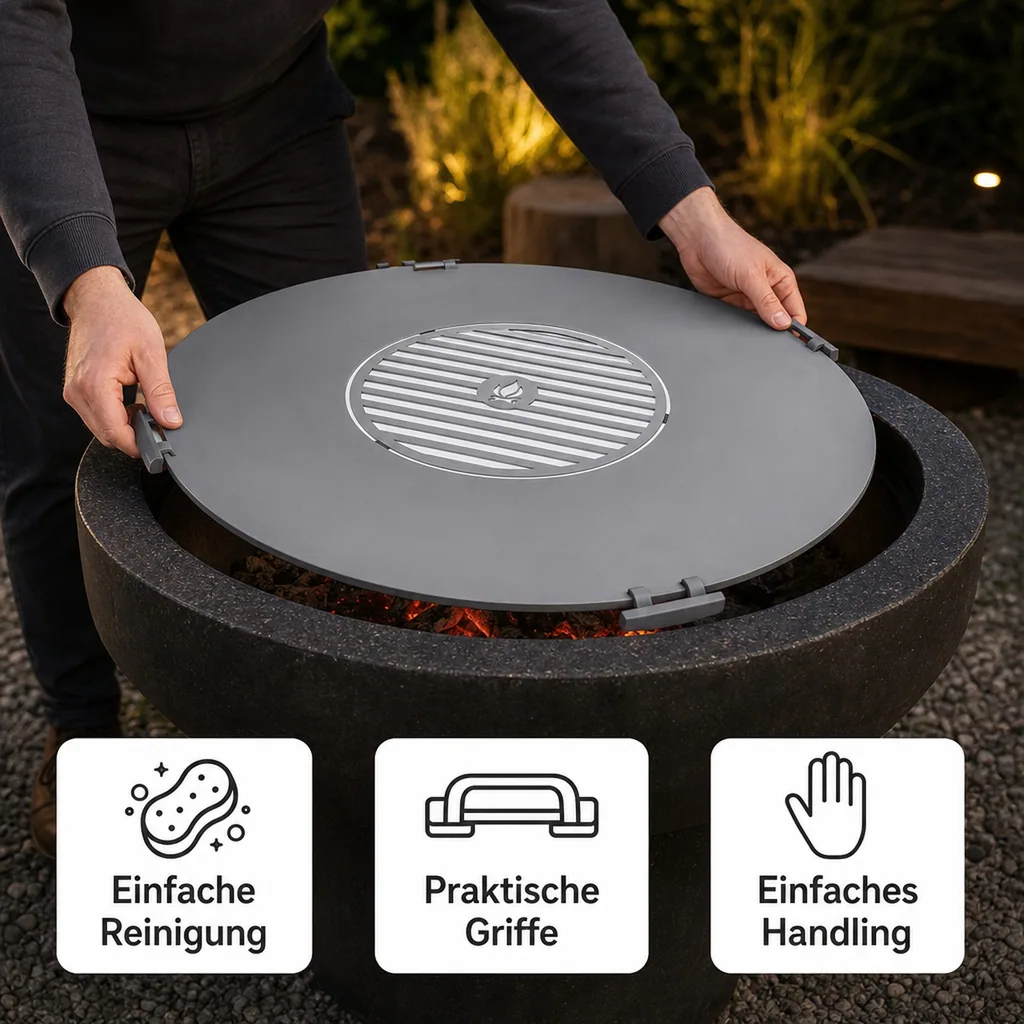 Grillplatte Feuerschale Edelstahl, 78cm, mit Grillrost 36cm