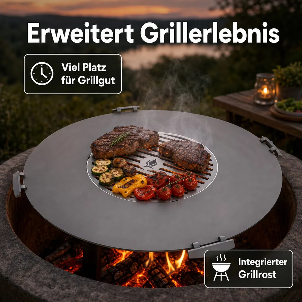 Grillplatte Feuerschale Edelstahl, 78cm, mit Grillrost 36cm