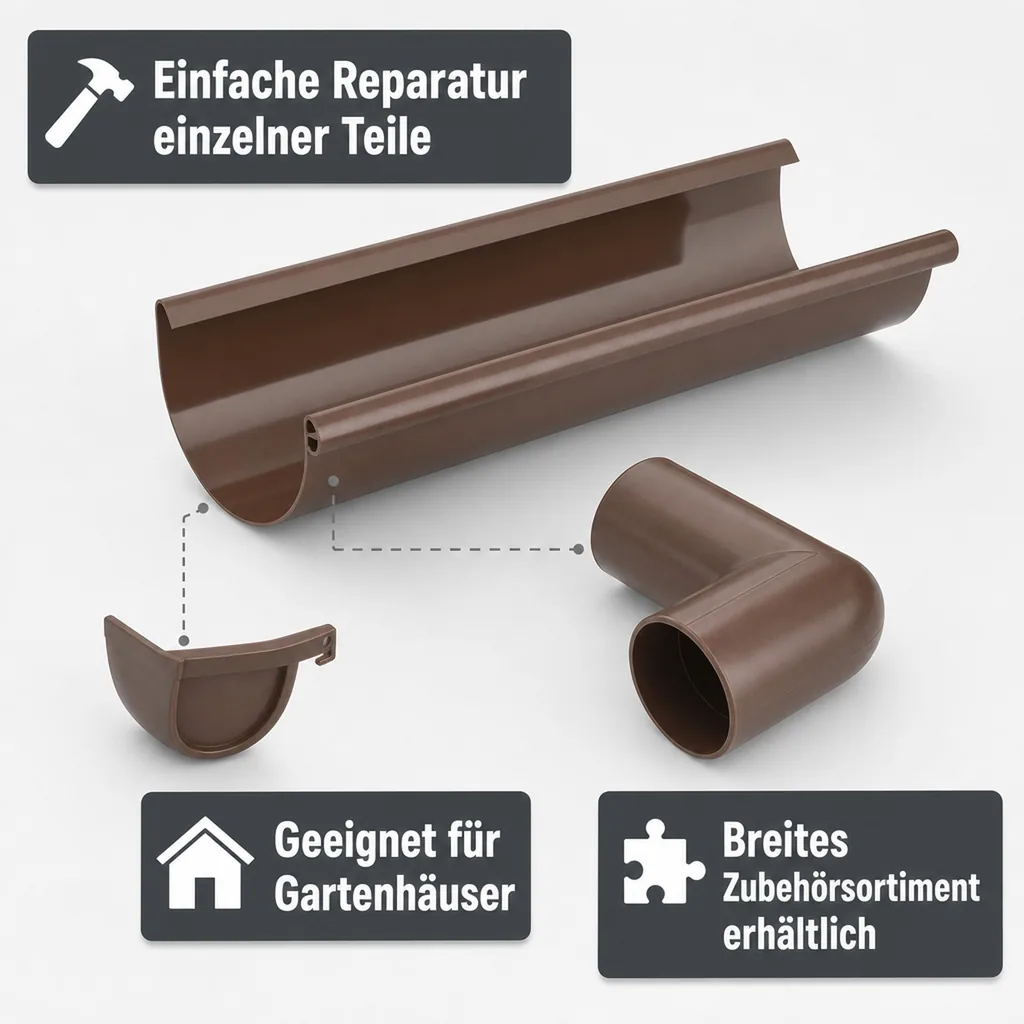 Regenrinne 2m braun, Dachrinne Kunststoff System 100
