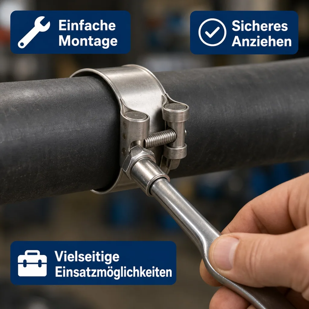 Schlauchschellen 70mm, Gelenkbolzenschelle, Edelstahl, DIN 3017