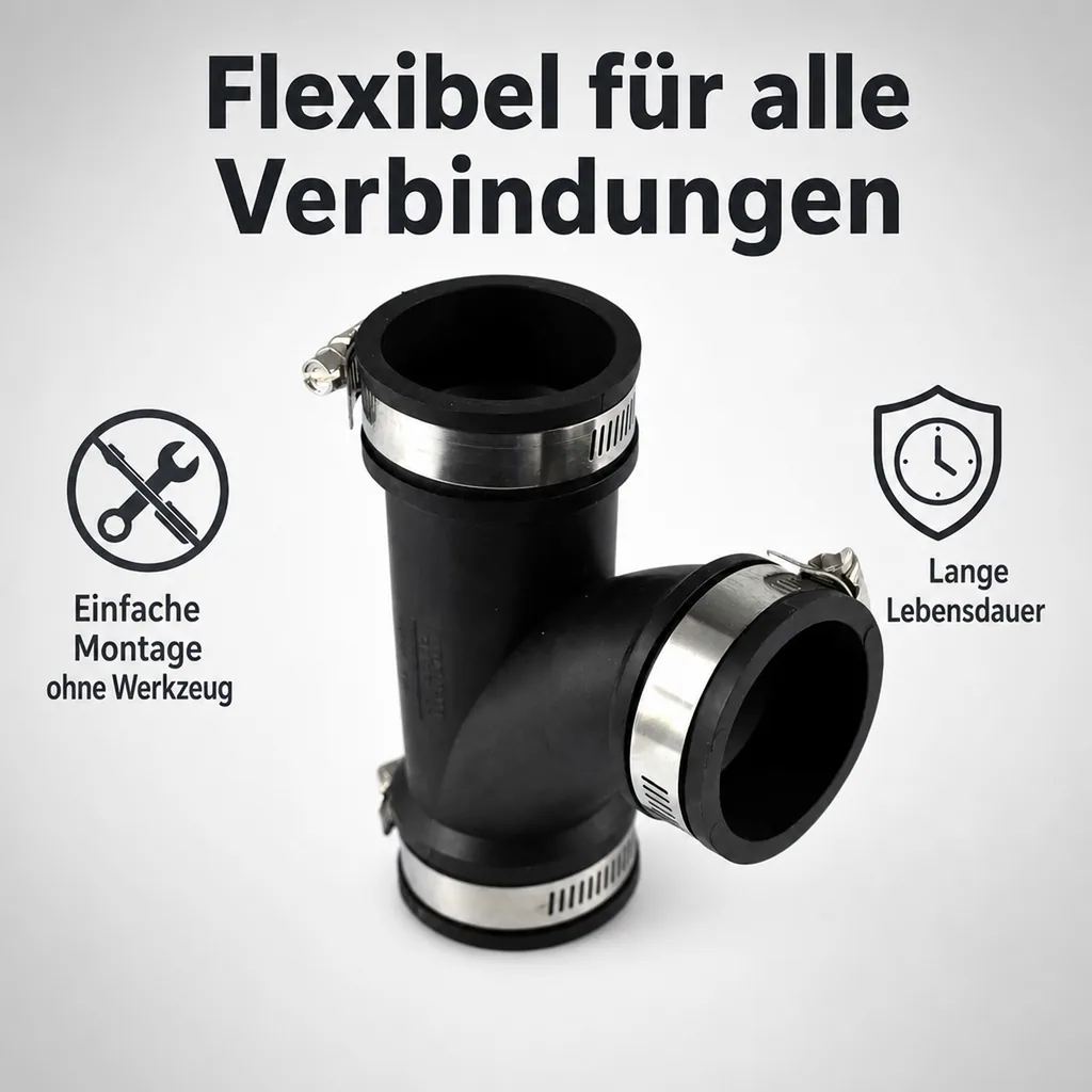 Flexibles T-Stück, Flexible Fittings, Rohrverbinder T-Stück, 1 1/2" / 50mm