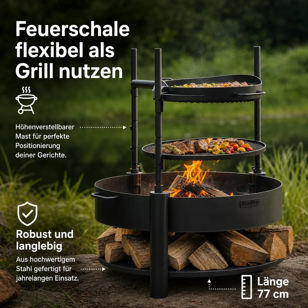 Feuerschalen Zubehör, Grill Mast, höhenverstellbar, Naturstahl