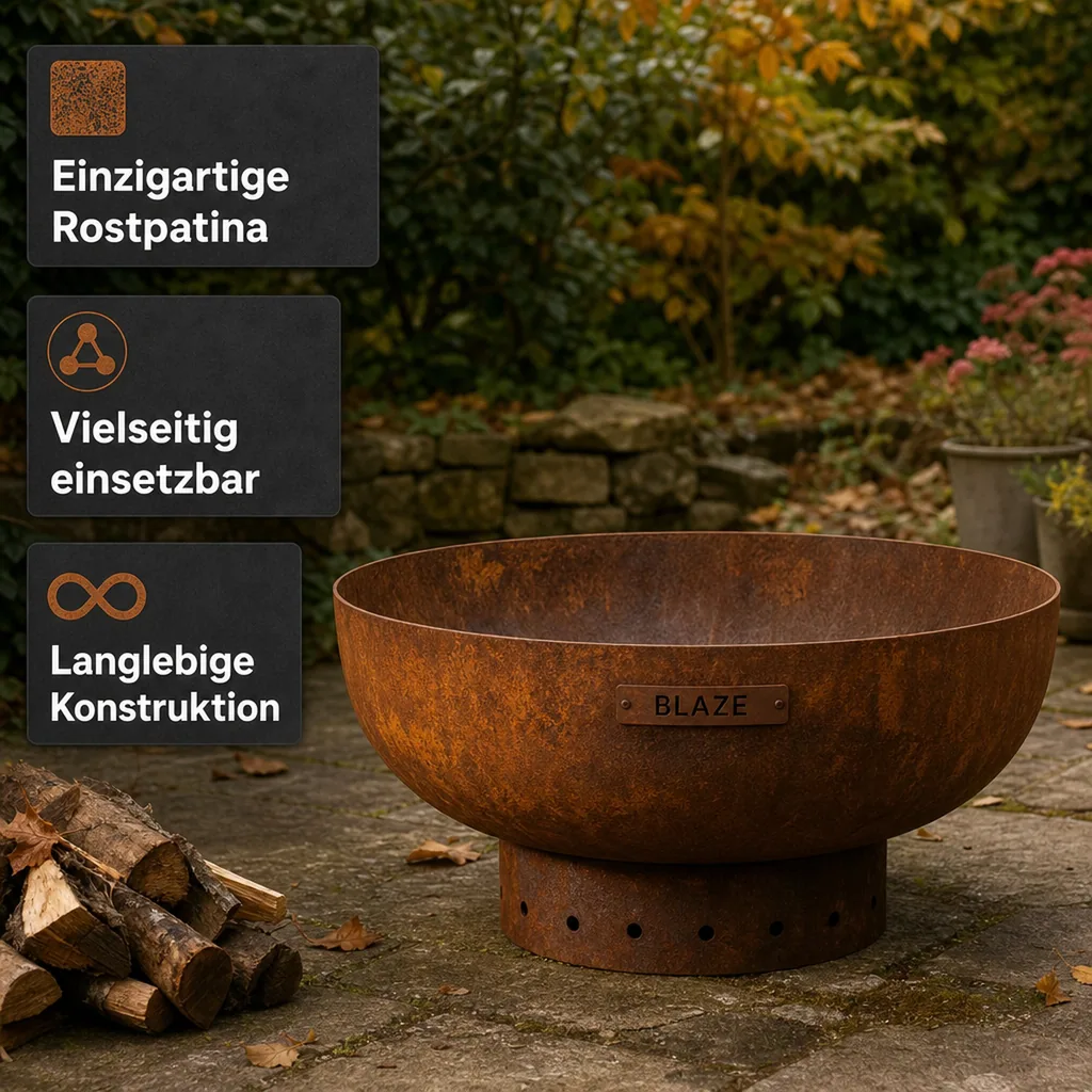Feuerschale Cortenstahl 80 cm, Gartenfeuerstelle