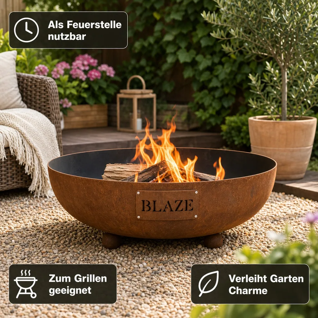 Feuerschale Cortenstahl 80 cm, Gartenfeuerstelle
