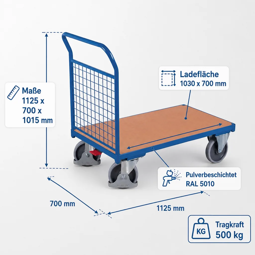 Drahtgitter Stirnwandwagen 500 kg Typ L + EasySTOP