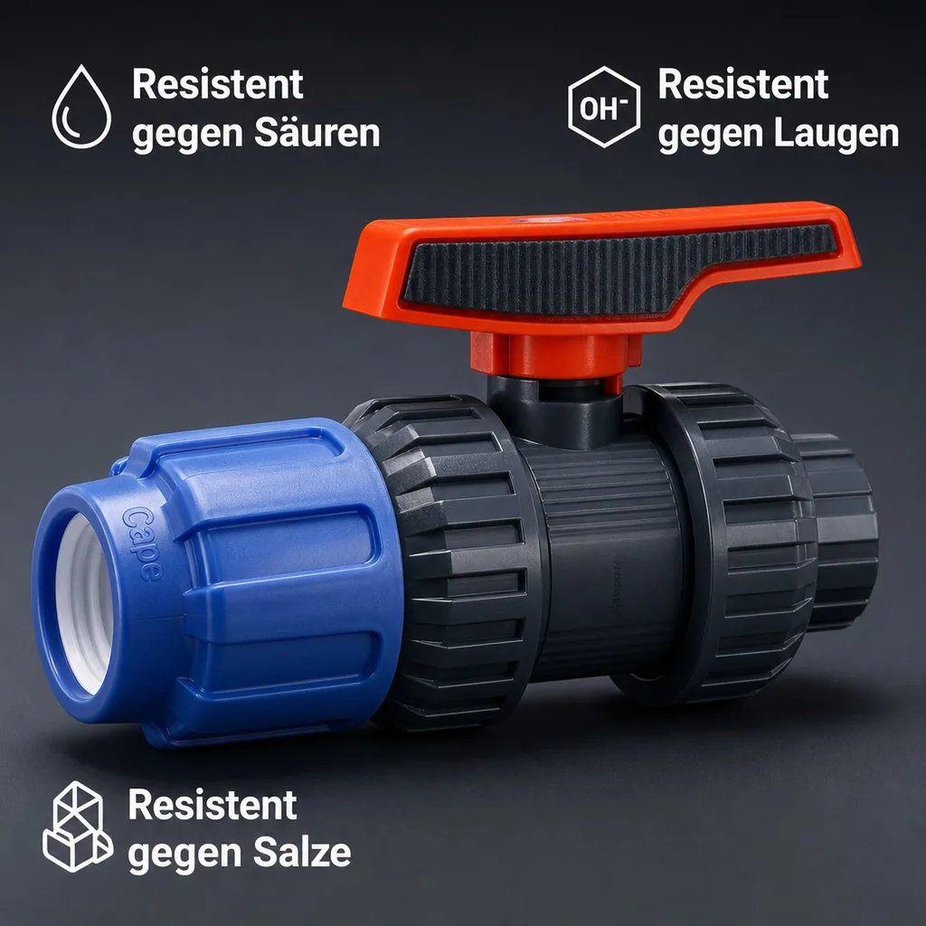 PP PE Rohr Verschraubung Kugelhahn 32 x 1" IG