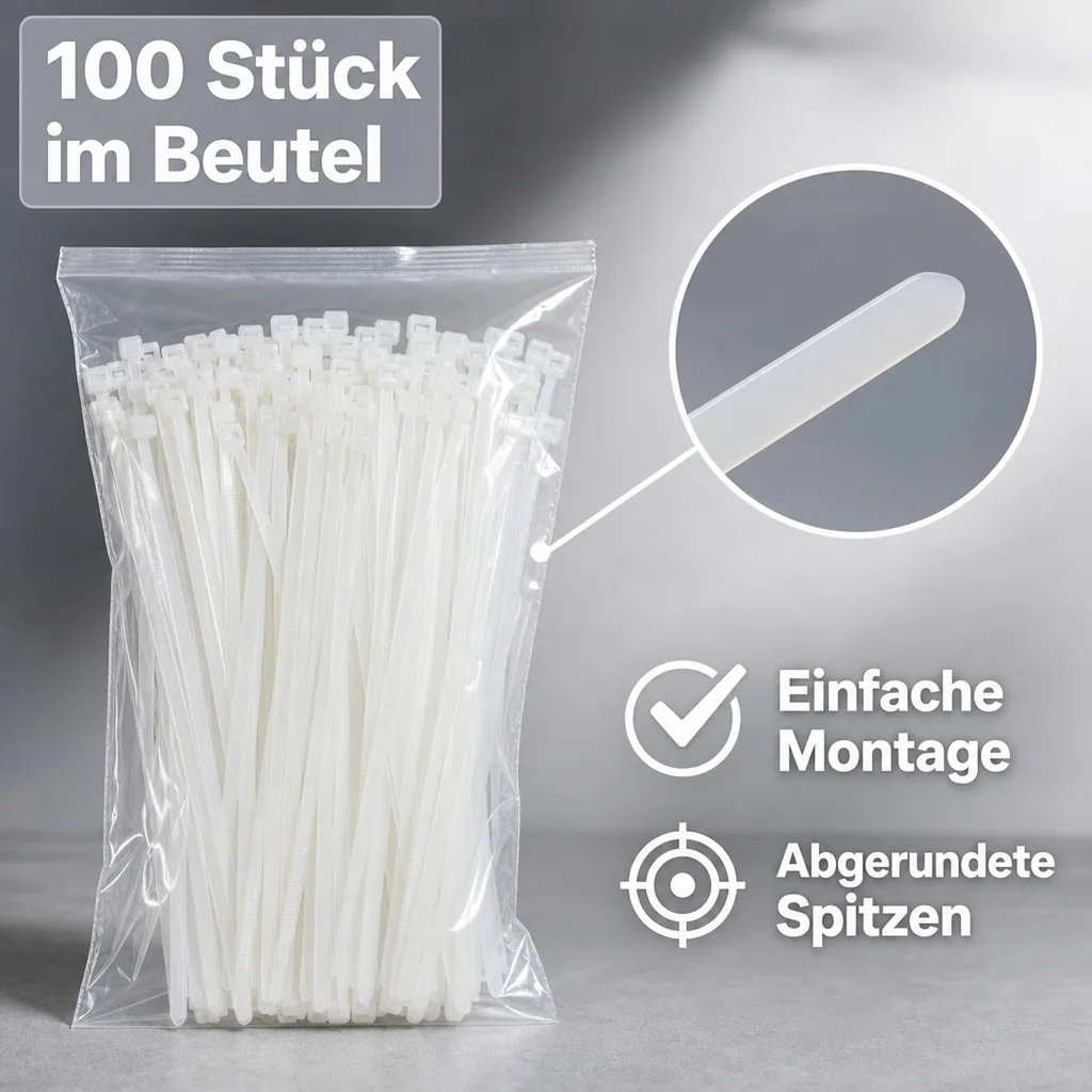 100 Kabelbinder 430x4,8mm Natur (weiss) PA6.6