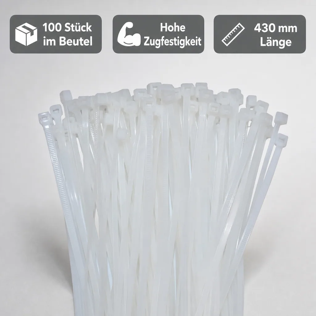 100 Kabelbinder 430x4,8mm Natur (weiss) PA6.6