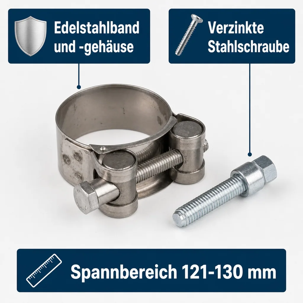 Gelenkbolzenschelle 121-130mm, Spannbackenschelle, Schlauchschelle DIN 3017