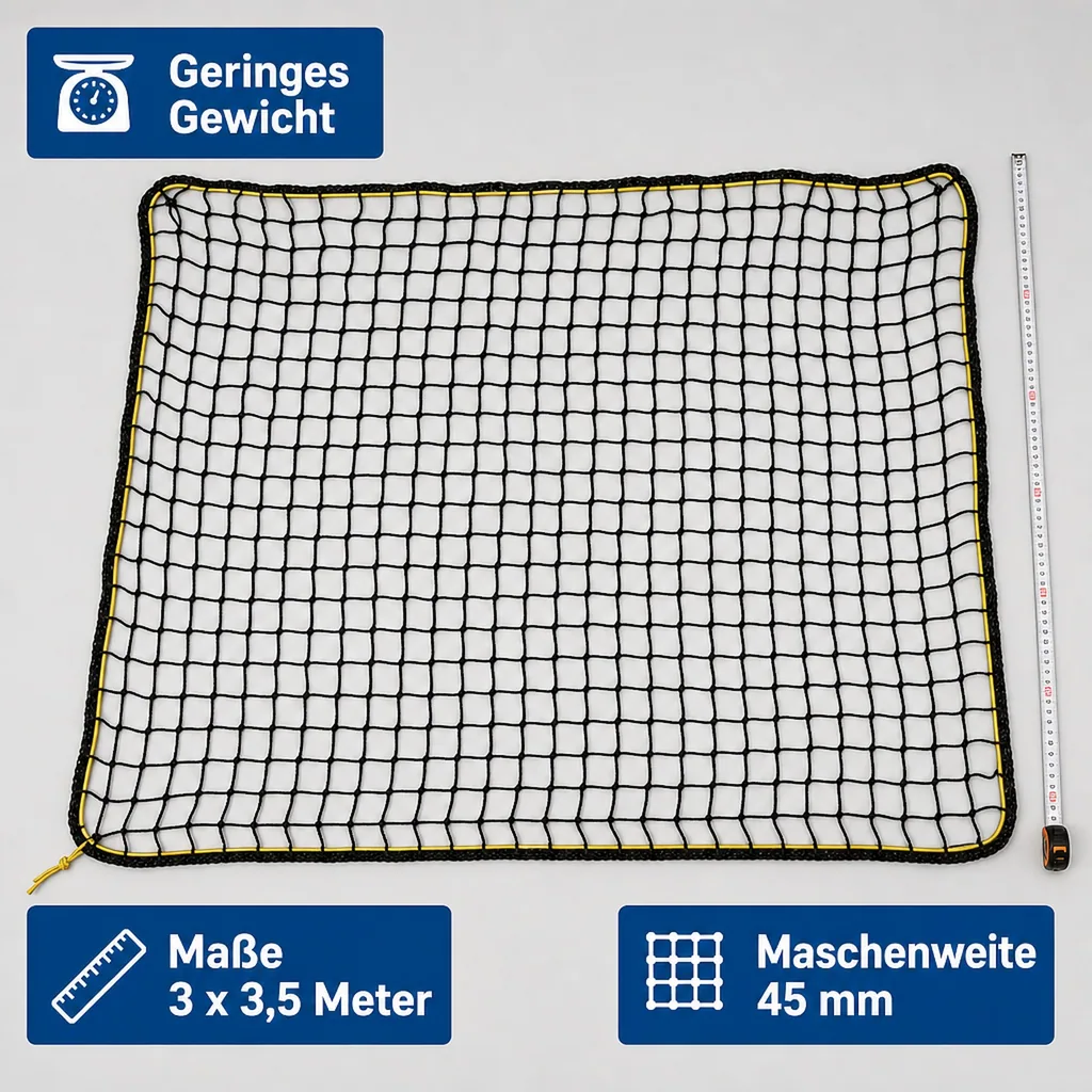 Abdecknetz Anhänger, Ladungssicherungsnetz 3x3,5m, knotenlos, mit Expanderseil