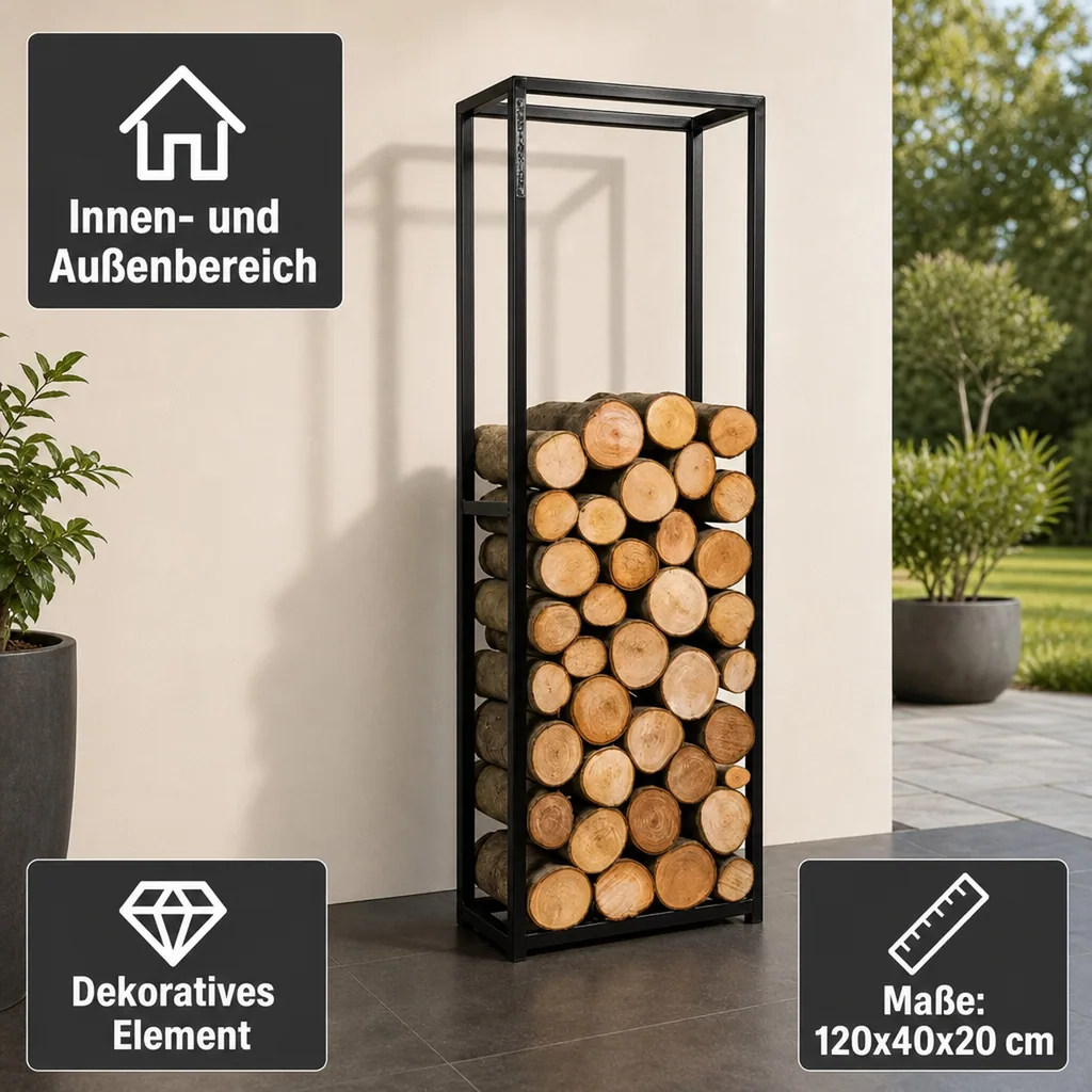 Kaminholzregal Stahl, Brennholzregal, 120x40x20cm, Holzlager Kamin