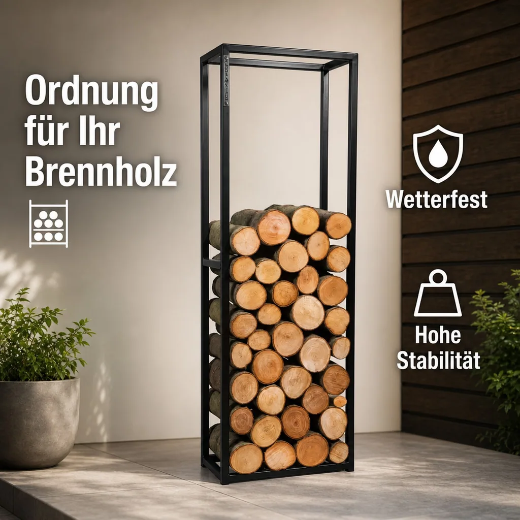 Kaminholzregal Stahl, Brennholzregal, 120x40x20cm, Holzlager Kamin