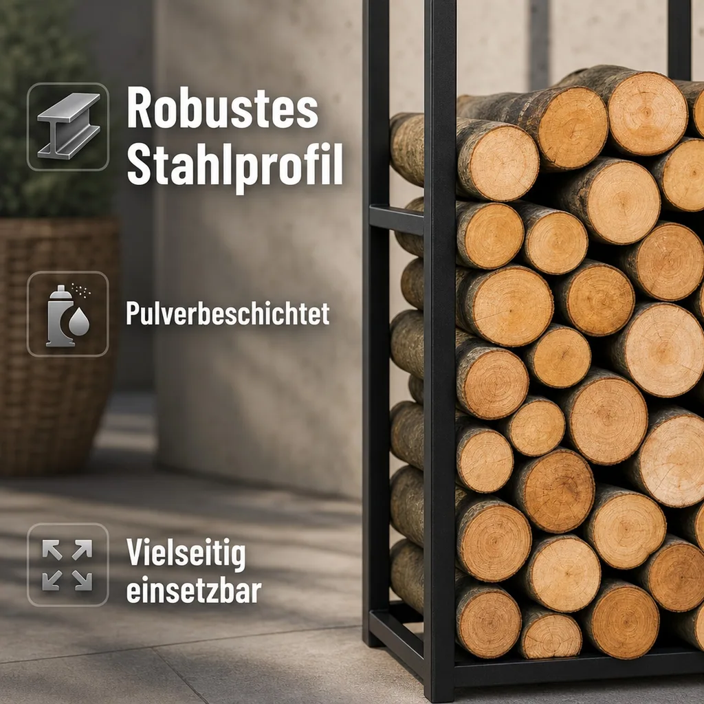 Kaminholzregal Stahl, Brennholzregal, 120x40x20cm, Holzlager Kamin