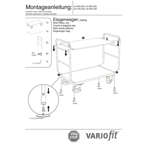 Etagenwagen mit 2 Böden 250 kg Traglast Typ L + EasySTOP