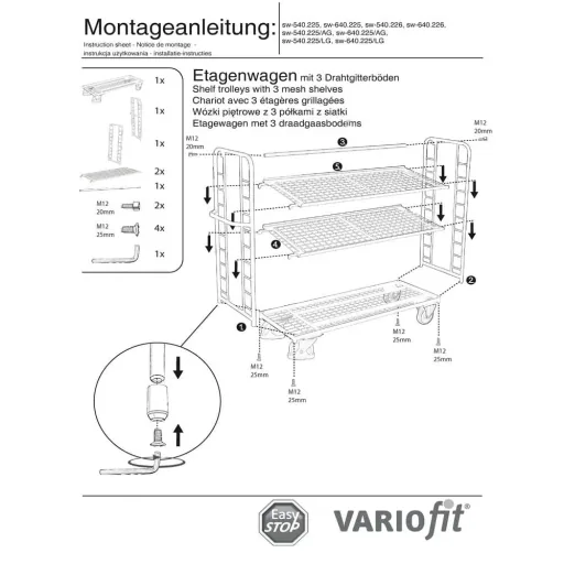 Etagenwagen, 3 Drahtgitterböden, 400 kg Traglast, Transportwagen, verzinkt