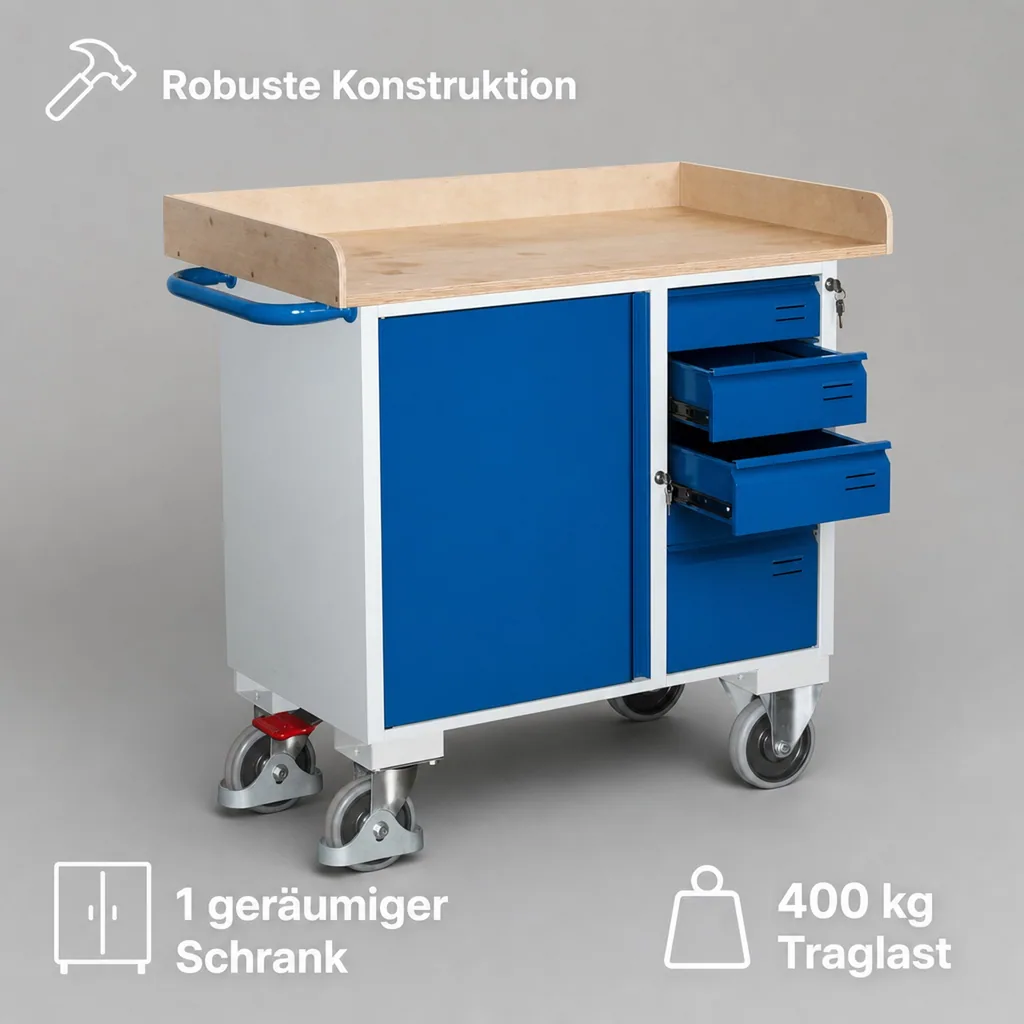 Werkstattwagen, mit Schubladen, 4 Schubladen, 1 Schrank, 400 kg Traglast