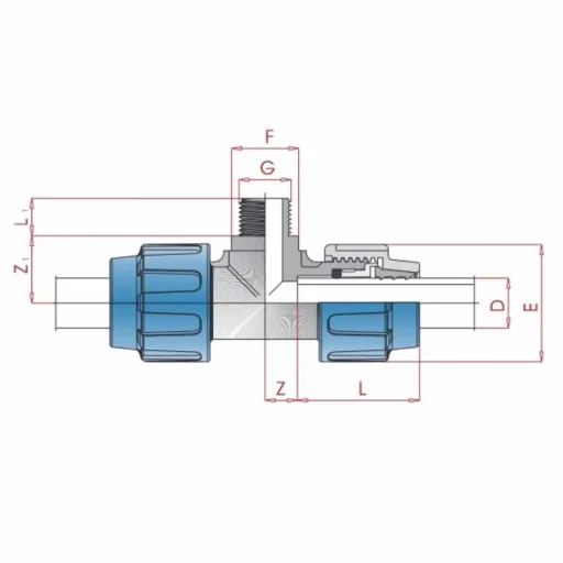 PE Rohr Verschraubung, T-Stück 40mm, Klemmfitting