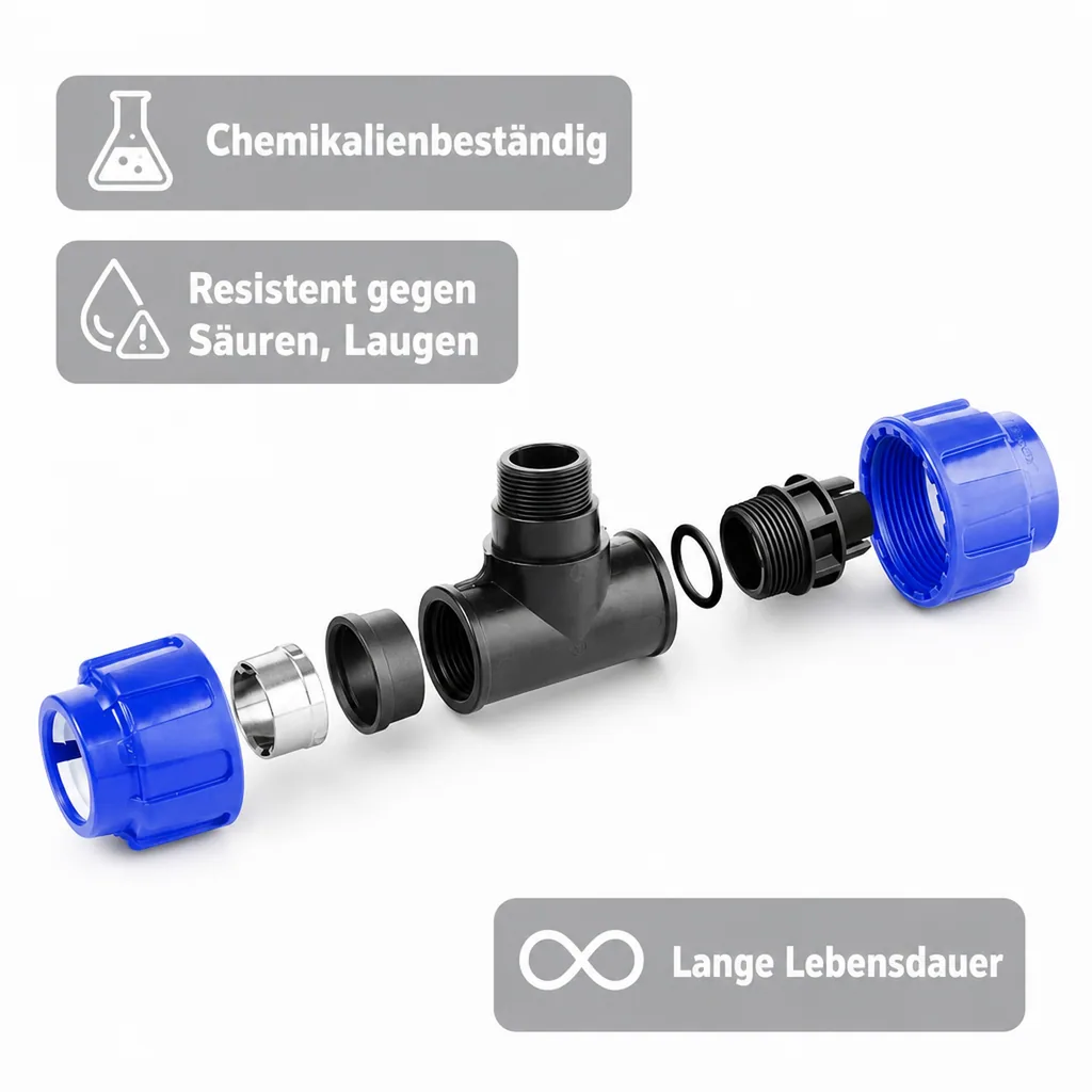 PE Rohr Verschraubung, T-Stück 40mm, Klemmfitting