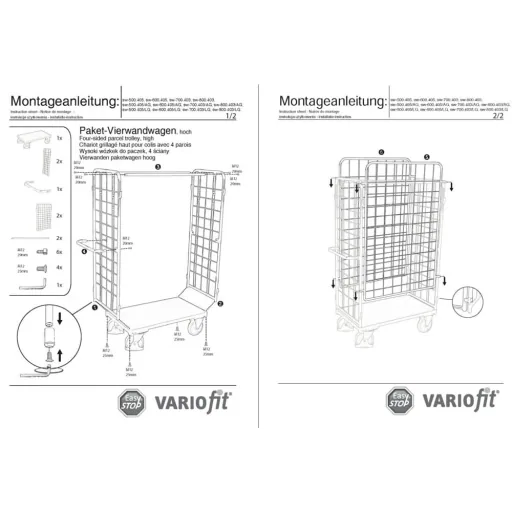 Vierwandwagen, hoch, EasySTOP, Typ L, 500 kg Traglast