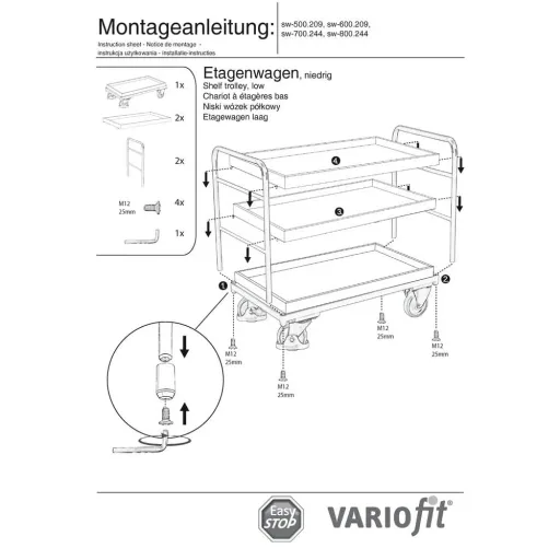 Etagenwagen, 3 Tabletts, 250 kg, Werkstattwagen, Rollwagen