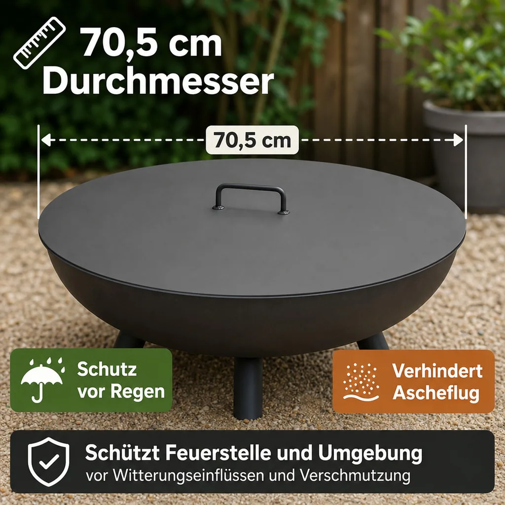 Feuerschale Abdeckung 70,5cm, Deckel für Feuerstelle, Zubehör