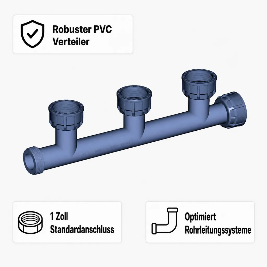 PVC Verteiler, 1 Zoll, 3 Abgänge, Ausflussverteiler