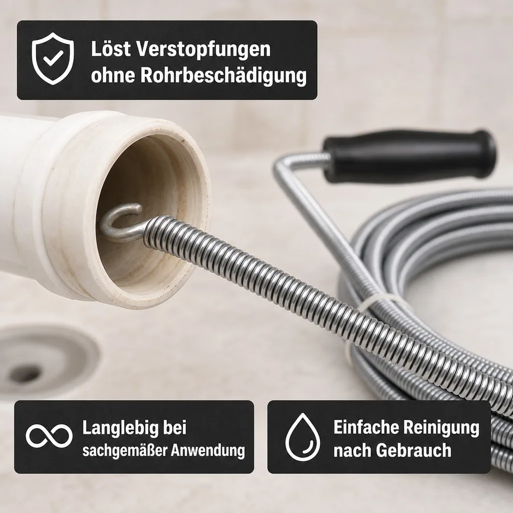 Rohrreinigungsspirale 10m, Abflussreinigung Spirale, Handbetrieb